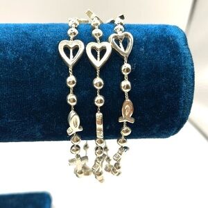 Silver Heart and Cross Charm Beaded Bracelet with Multi-Strand Design Bracelet